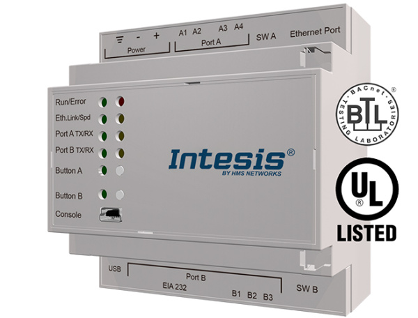 Intesis INMBSBAC1000000  BACnet IP & MS/TP Client to Modbus TCP & RTU Server Gateway - 100 points