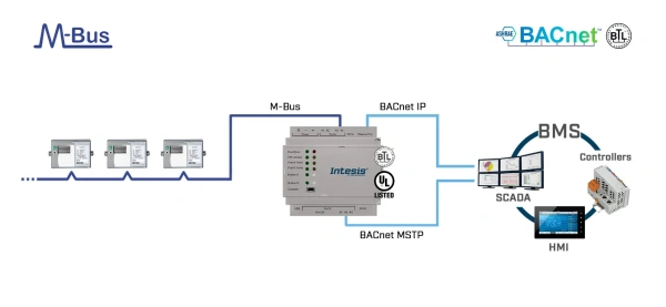 Intesis INBACMEB0600000 M-BUS to BACnet IP & MS/TP Server Gateway – 60 seadet