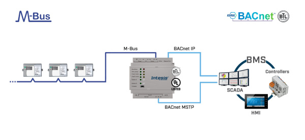 Intesis INBACMEB1200000  M-BUS to BACnet IP & MS/TP Server Gateway - 120 devices